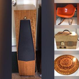 MaxSold Auction: This online auction features floor speakers, Herman Miller rocker, antique pond yacht, MCM Acapulco chair, Kermit chairs, telescope, office supplies, yard tools, power & hand tools, art glass, automotive tools, art & craft supplies, wet suit, and much, much, more!!!