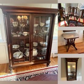 MaxSold Auction: This online auction includes tables, mirrors, silverware chest, china hutch, buffet, chairs and more!