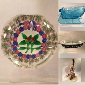 MaxSold Auction: This online auction includes a Hummel lamp, pottery, vases, decor, Murano glassware, blown glass, baskets, vintage sashes, jewelry, accessories, Hot Wheels diecast toys, Laostina pots and pans, Pyrex, decor, stoneware and much more!