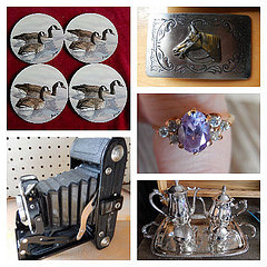 MaxSold Auction: Features wester belt buckles, antique ice skates, vintage artwork, hockey cards, decorative table coasters, Canadian coin collections, vintage Roger Brothers flatware, BC Rich electric guitar, sterling silver charm bracelet and pool cue holder!