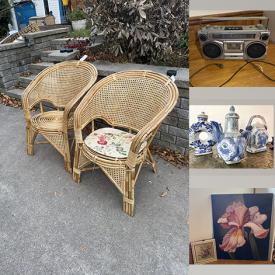 MaxSold Auction: This online auction features vintage bamboo chairs, vintage toys, vintage desk, art glass, oil lamp bases, drawer hardware, blue & white teapots, Mexican metal art, bathroom vanity, and more!