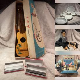 MaxSold Auction: This online auction includes tables, bookshelves and other furniture, clocks, marionette, wall art, decor, jewelry, accessories, clothing, linens, toys, seasonal decor, kitchenware, Royal Doulton and other china, brassware, spoons, bells and much more!