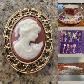 MaxSold Auction: This online auction features teacup/saucer sets, sports collectibles, vinyl records, shelving, floor lamp, TV, vintage jewelry, watches, Bunnykins, window AC unit, toys, Legos, golf clubs, and much more!!