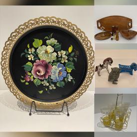 MaxSold Auction: This online auction includes vintage stools, dining chairs, Pyrex, kitchenware, brassware, barware, Baribocraft, crystalware, ceramics, painted trays, vintage kokeshi doll, lamp, vases, carnival glass and more!