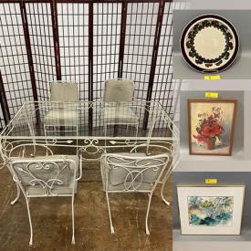 MaxSold Auction: This online auction includes wall art, clawfoot desk, tea table, lamps, paintings, Mitterreich Bavarian china, ceramic clock, pottery, filing cabinet, ladder, mirror and more!