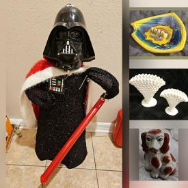 MaxSold Auction: This online auction features Star Wars collectibles, vinyl records, comics, vintage ashtrays, NIB glass ornaments, Tiki mugs, toys, Bossons chalkware, fishing poles, Blu-rays, puzzles, Fenton glass, children’s books, and more!