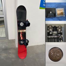 MaxSold Auction: This online auction includes a snowboard, jewelry, accessories, coins, rattan plant basket, wall art, cards, sterling silver and more!n