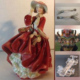 MaxSold Auction: This online auction features roll top desk, art glass, African art, antique Kutani plates, Royal Doulton figurines, amber glass, Hummels, power & hand tools, Precious Moments crystal figurines, novelty teapots, sun catchers, milk glass vanity set, and much, much, more!!!