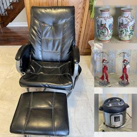 MaxSold Auction: This online auction includes a Panasonic massage lounger, ukulele, clothing, accessories, kitchenware, small kitchen appliances, curtains, battery charger, hydraulic stepper, vases, Winnie the Pooh items, wardrobe, Bravia television, rocking chair and more!