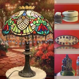 MaxSold Auction: This online auction includes lamps, cash register, lighters, steins, Noritake and other china, vases, brassware, Waterford crystal, vintage guitar, vintage souvenir spoons, bolo tie, Wedgwood dishware, clocks and much more!