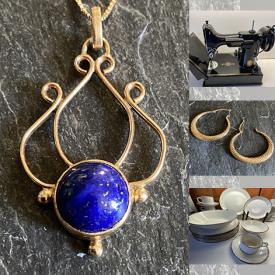 MaxSold Auction: This online auction features vintage sewing machine, gold jewelry, silk scarves, sterling silver jewelry, art pottery lamp, vintage Pyrex, guitar, yarn, cashmere sweaters & scarves, MCM Bariborcraft pieces, leather gloves and much more!!,