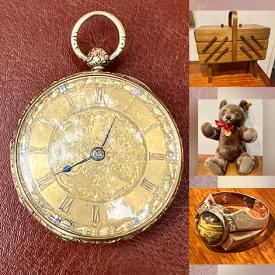 MaxSold Auction: This online auction features pocket watch, vintage jewelry, vintage accordion sewing box, antique trench art, Indigenous art, vintage brass medallions, W. Germany pottery, vintage Steiff bears, antique Moorcroft, coin, outerwear, Star Wars figures, decanter,  art glass, coins, cloisonne vase, golf clubs, Fenton glass, vintage banjo, antique bottles, and much, much, more!!!