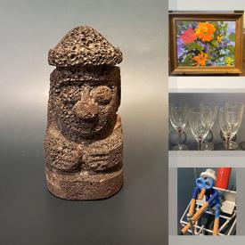 MaxSold Auction: This online auction includes lamps, toys, Buddha mask, frames, glassware, wall art, magazines, coins, banknotes, ceramic tiles, signs, Chinese abacus, carved foo dog, silver items, glassware, vintage toys and more!