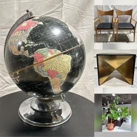 MaxSold Auction: This auction features MCM Tables, Chairs and Decor, Sofa, Lamps, Mirrors, Bedroom Furniture, Planters, Vases, Art, Sweaters, Dresses, Bed Frames, Linens, Storage Boxes, Kitchenware, Candleholders, Fiddle Leaf Fig Plant, Globes, Animal Decor, Rugs  and much much more!