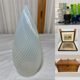 MaxSold Auction: This online auction features yard tools, Carnival glass, cookie jar, teacup/saucer sets, decorative plates, vintage perfume atomizers, art glass, Japanese woodblock print, milk glass, vintage pottery, cigar boxes, and much more!!