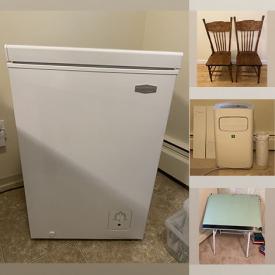 MaxSold Auction: This online auction includes a teak cabinet, drafting tables, office chair, folding chair, oak table and other furniture, hand truck dolly, Marathon chest freezer, wool rug, electronics, weights, vases, Denby dishware, books and more!