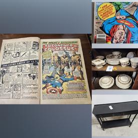 MaxSold Auction: This online auction includes comic books, vintage coal stove, Carrollton china, vintage microphone, lamps, doropleaf table, dresser, wood rulers, cast iron antique heater, glass insulators and more!