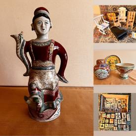 MaxSold Auction: This online auction includes brassware, stoneware, Capiz bowls, barometer, brass spoons, Chinese porcelain, Chinese stamps, dollhouse furniture, vintage toys, boxes, books, wall art, Japanese kutani set, china and more!