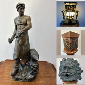 MaxSold Auction: This online auction features Art Nouveau statue, Art Deco lamp, art pottery, Bill Reid serigraph, Frederick Forset paintings, guitar, art glass, Inuit stone carving, McCoy planter, African baskets, Moorcroft pottery, African wood wall mask, art pottery, vinyl records, milk glass, Brutalist sculpture, and much, much, more!!!