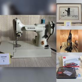 MaxSold Auction: This online auction includes Hockey cards, vases, etched glassware, pendulum lamp, Correct-O-Ball typewriter, Kuraidori cookware, books, fabrics, brassware, CDs, accessories, wall art, Stanley space heater, Aqua globes, butane stove, sewing machines, boots and more!