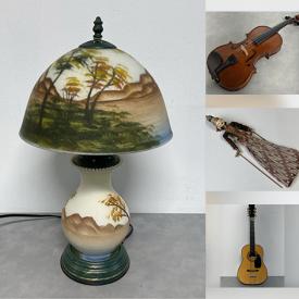 MaxSold Auction: This online auction includes vintage Indonesian carvings, puppets, sitting Buddha figures, Buddha heads, wall art, lamps, violin, guitars, jewelry, accessories, Sony alarm clock, Waterford crystal, pottery, vases, art glass and more!