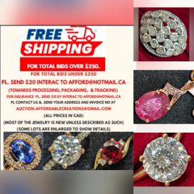 MaxSold Auction: This online auction features diamond jewelry, gold jewelry, moissanite jewelry, gemstone jewelry, silver jewelry, jeweler’s loupes, earring boxes, and loose gemstones such as diamonds, tanzanites, peridots, sapphires, garnets, emeralds, moonstones, lolites, rubies, opals, citrines, carved opals, and much, much, more!!!n