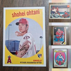 MaxSold Auction: This online auction features sports trading cards such as Shohei Ohtani, John Ferguson, David Ballon, Chico Maki, Eddie Shack, Alex Delvlecchio, Bobby Hull, Ken Linseman, Mike Modano, Wayne Gretzky, Michael Jordan, Shaquille O’Neal, Aaron Judge, Nolan Ryan, and much, much, more!!!