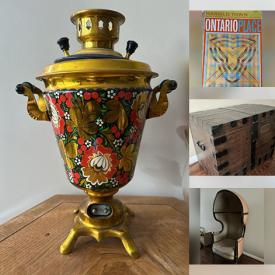 MaxSold Auction: This online auction features antique baby grand piano, hand tools, wood carvings, vintage posters, Lefton figurine, samovars, yard tools, art books, vintage drafting table, skateboard, desk & floor lamps, and much, much, more!!!