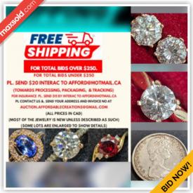 MaxSold Auction: This online auction features gemstone jewelry, gold jewelry, silver jewelry, jewelry findings, ring boxes, jeweler’s loupes, coin, parfum, and loose gemstones such as sapphires, moissanite, moonstones, agate, garnets, peridots, opals, citrines, emeralds, amethyst, and much, much, more!!