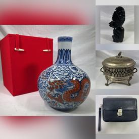 MaxSold Auction: This online auction features Chinese vases, Chinese wedding set, vintage metal soldiers, Talavera wall planter, art glass, onyx carved statuette, stoneware crock, Jim Shore figurine, vintage chinoiserie ginger jar, collector plates, Utamaro artwork, and much more!!