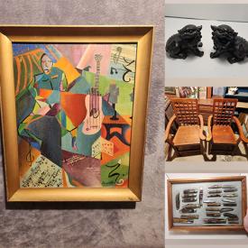 MaxSold Auction: This online auction includes Murano and other art glass, mugs, pottery, Steiff bear, Tibetan beads, pocket tools, bronze crow, antique chairs, wall art and more!