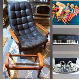 MaxSold Auction: This online auction includes a teak and leather scoop chair, swivel chair on casters, teak chairs, counter stools and other furniture, Smartek pant press, kitchenware, dinnerware, small kitchen appliances, wall art, CDs, toys, jewelry, accessories, electronics and more!