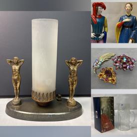 MaxSold Auction: This online auction features decanter, vintage Pyrex, art glass, teacup/saucer sets, Art Deco lamp, art book, collectible lighters, art pottery, vintage jewelry, pocketwatch, sterling silver jewelry, stained glass lamp, and much, much, more!!!