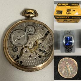 MaxSold Auction: This online auction features costume jewelry, pocket watches, coins, power & hand tools, keyboard, art glass, designer clothing, outerwear, cranberry glass, decanter set, watches, and much more!!