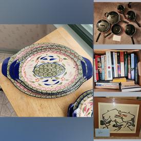 MaxSold Auction: This online auction features small kitchen appliances, cookbooks, office supplies, digital cameras, Temp-tations dishes, art pottery, wall masks, Frank Frazier artwork, novelty teapots, riding boots, women’s clothing, wooden statues, and much, much, more!!!