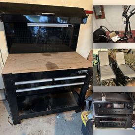 MaxSold Auction: This online auction includes lounge chairs, tables, elliptical, stationary bike, Craftsman snowblower, tool chest, hedge trimmer, Ooni pizza oven, filing cabinets, stand up freezer, shelf and more!