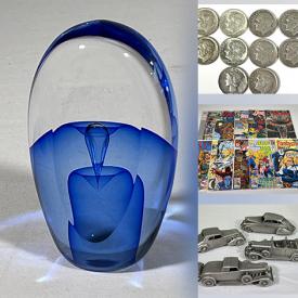 MaxSold Auction: This online auction features coins, collectible tokens, belt buckles, watches, collectible pins, die-cast models, stamps, comics, vintage ashtray, Sadler teapot, art glass, and more!!