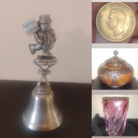 MaxSold Auction: This online auction features art glass, coins, Pokemon cards, collectible spoons, fishing tackle, crock, Funko Pop, banknotes, art glass, loose gemstones, art pottery, watches, jade jewelry, bell collection, wooden eggs, Bosom heads, and much, much, more!!!