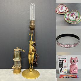 MaxSold Auction: This online auction includes MCM lamps, Kit Cat clocks, Baccarat candy dish, wall art, Royal Albert and other china, brassware, lamps, MCM servingware, mini perfume bottles, wine flask, Wedgwood, pottery, jewelry, accessories, sterling silver items and more!