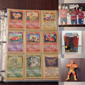 MaxSold Auction: This online auction includes He-Man, Star Wars, Lego, dinosaur figures, wrestling figures and other toys, trading cards, books, magazines, tent pegs, hockey mug, The Office snowglobe, popcorn bucket and many more!