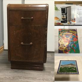 MaxSold Auction: This online auction features Kwak beer glasses, desk lamp, vintage lamp, Joan Hopkins painting, sports apparel, comics, bedroom set, stamps, collector plates, and more!