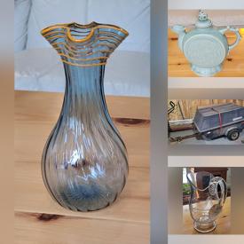 MaxSold Auction: This online auction features sofa bed, antique dresser, McCoy vase, art pottery, vintage bottles, art glass, Justice cup, patio furniture, area rugs, upright piano, electric fireplace, exercise bike, rosette irons, and more!