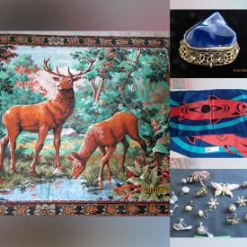 MaxSold Auction: This online auction features costume jewelry, art glass, silk scarves, silver jewelry, antique linens, vintage books, Inuit artwork, vintage baby dresses, art glass, vintage collector spoons, craft supplies, teacup/saucer sets, pettipoint pictures, and more!