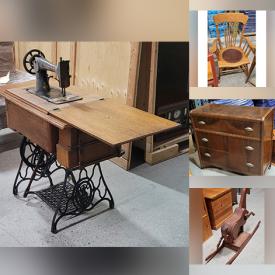 MaxSold Auction: This online auction features ladder back chairs, desk chairs, antique sewing tables, secretary desk, antique blanket box, and more!