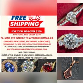 MaxSold Auction: This online auction features coins, new ring boxes, jeweler’s loupe, gemstone earrings, rings, pendants, bracelets, brooches, necklaces, and silver jewelry, and loose gemstones such as peridots, sapphires, opals, emeralds, garnets, amethysts, emeralds, and more!