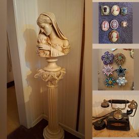 MaxSold Auction: This online auction features costume jewelry, cameos, watches, sterling jewelry, jewelry boxes, lingerie chests, desk & chair, milk glass, Victorian figures, organ & bench, vinyl records, miniature tea sets, Wade figures, cedar closet, and much, much, more!!!