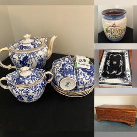 MaxSold Auction: This online auction features wine racks, teacup/saucer sets, area rug, vintage Kroehler dressers, cedar chest, TVs, decanter, decorative plates, home health aids, office supplies, desk, small kitchen appliances, golf accessories, fitness gear, yard tools, and more!!