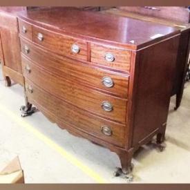 MaxSold Auction: This online auction features ANTIQUE: 1890's mahogany game table; 1890's maple dresser; early 1800's English walnut chest of drawers; 1840-1860's drop leaf table; treadle sewing machine bases. VINTAGE: Trunks; Johnson and Johnson 1923-27 table; bentwood table; crotch mahogany table; oak dresser with mirror and more! Ceiling fixtures; chandeliers. Headboards. Many plastic indoor/outdoor rugs in 4 X 5 and 5 X 8 sizes. COLLECTIBLE: Mickey Mouse phone. And more!