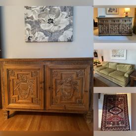 MaxSold Auction: This online auction features antique blanket chest, glass & metal lamps, antique wooden cupboard, secretary desk, Mayan/Aztec prints, vintage sports equipment, glass coffee table, antique rugs, and more!!