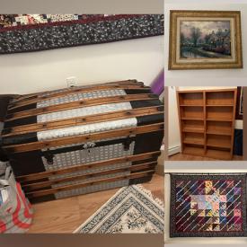 MaxSold Auction: This online auction features sewing table, steamer trunks, metal wall art, quilt, Irish lamp, wine rack, printer, wall sconces, TV, and more!!